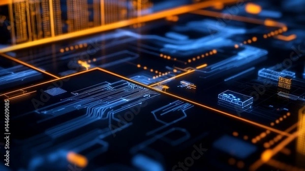 Obraz Abstract circuit board rendering displaying high technology connections