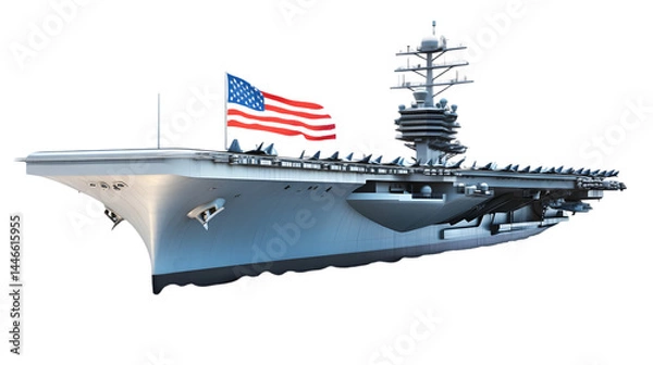Fototapeta 3D Illustration Of Aircraft Carrier With Transparent Background, Military Ship, Navy, American Flag, Warship, Graphic, Digital Art, Realistic