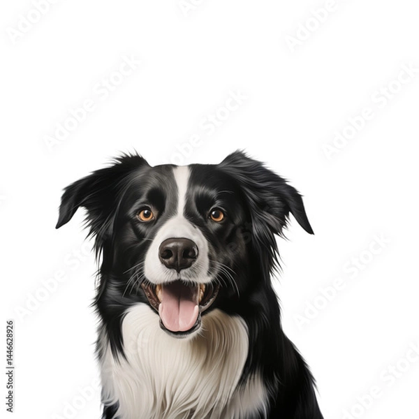 Obraz Portrait of a Happy Border Collie: A Stunning Close-Up of a Black and White Dog with Expressive Eyes and a Playful Tongue, showcasing the Breed's Intelligence and Energetic Nature.