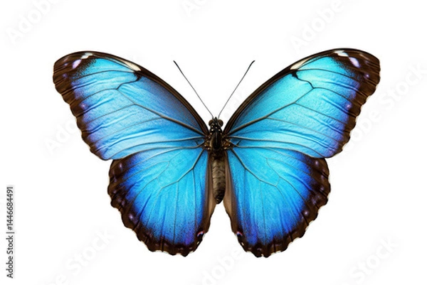 Fototapeta Stunningly detailed image of a bright blue butterfly, showcasing intricate wing patterns and textures.