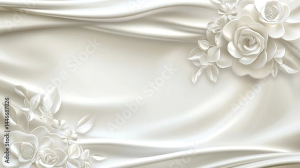 Fototapeta Elegant White Silk Drape with Flowers
