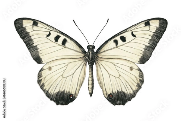 Fototapeta Close-up artistic rendering of a butterfly with intricate wings, showcasing a contrasting black and white pattern.