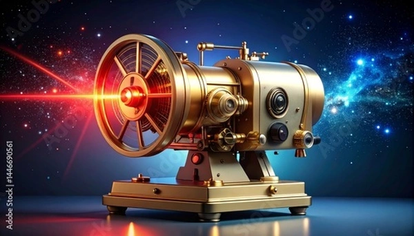 Fototapeta Advanced Golden Engine with Red Beam in Space