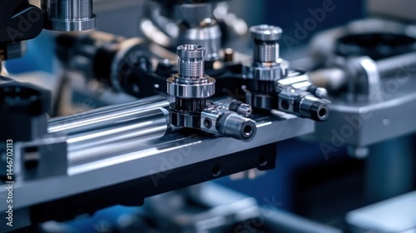Fototapeta Precision engineering: close-up of a sophisticated robotic manufacturing apparatus