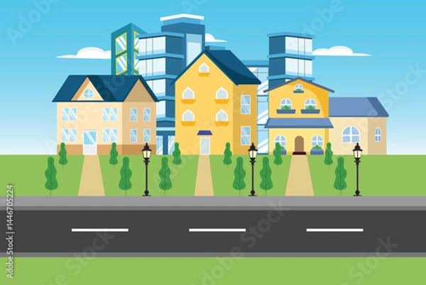 Obraz Housing area Concept. Colored flat vector illustration isolated