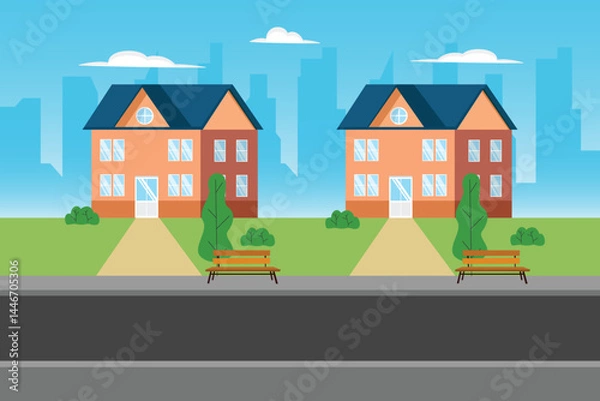 Obraz Housing area Concept. Colored flat vector illustration isolated
