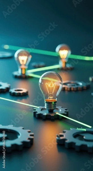Fototapeta Illuminating Innovation: Network of Ideas and Gears