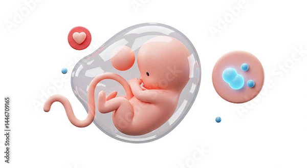 Fototapeta Fetus growing inside placenta with umbilical cord and zygote, 3d rendering