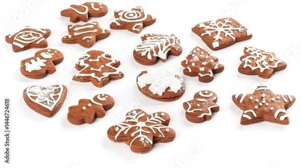 Fototapeta A gingerbread cookie presented in isolation on a spotless white background, clearly revealing the unique shape and charming details of this delicious treat. The cookie's distinct gingerbread aroma see
