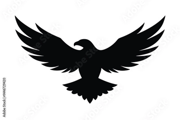 Fototapeta Silhouette vector of an eagle in flight with spread wings on a white background