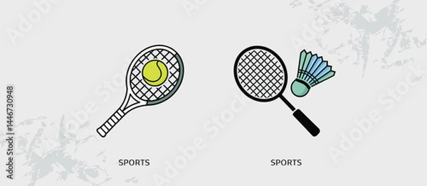 Fototapeta Tennis Racket and Badminton Racket with Ball and Shuttlecock