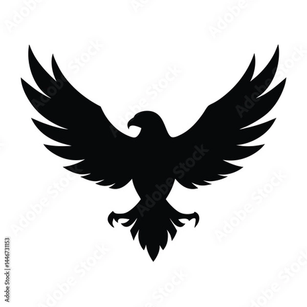 Fototapeta Silhouette vector of an eagle in flight with spread wings on a white background