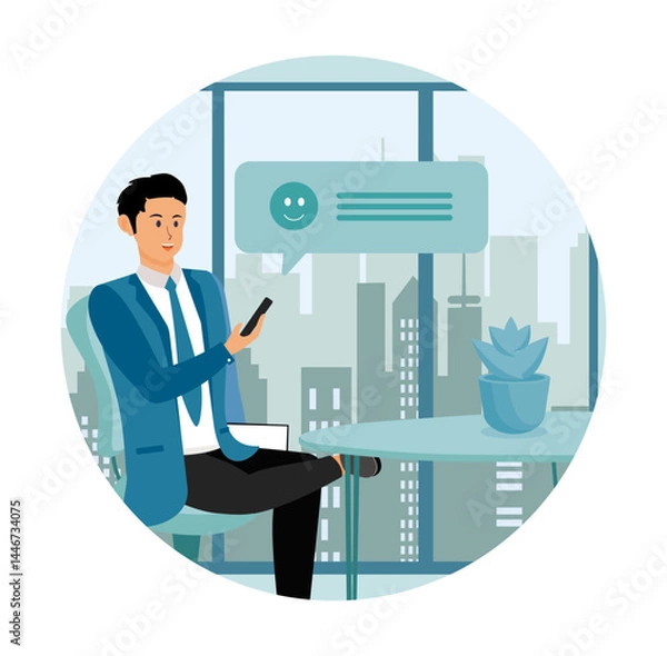 Obraz Guy with smart phone during virtual communication.