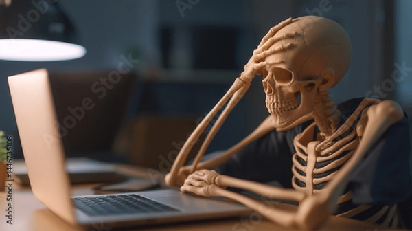 Obraz Stressed out concept skeleton with a laptop