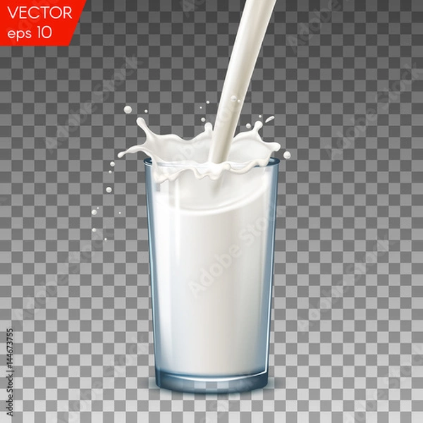 Fototapeta Realistic glass to pour milk splash, on a transparent background.