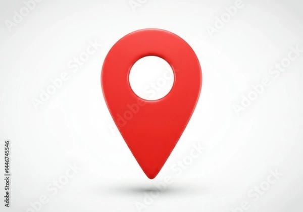Fototapeta A single red location pin isolated on white background