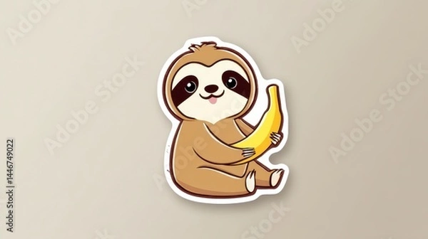 Fototapeta Cute Sloth with Banana Sticker