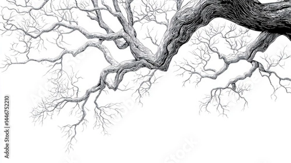 Fototapeta Detailed drawing of a gnarled, leafless tree branch reaching upwards