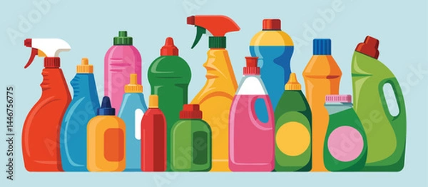 Fototapeta Collection of Colorful Cleaning Product Bottles