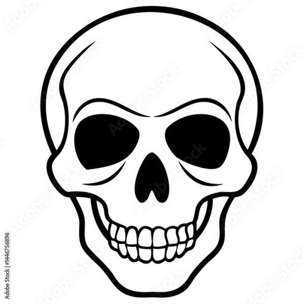 Fototapeta Minimal skull outline vector image in black line art style on transparent background for graphic design use