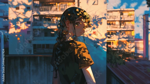 Fototapeta 振り返ってカメラ目線の女性