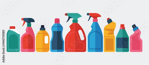 Fototapeta Assortment of Colorful Cleaning Product Bottles