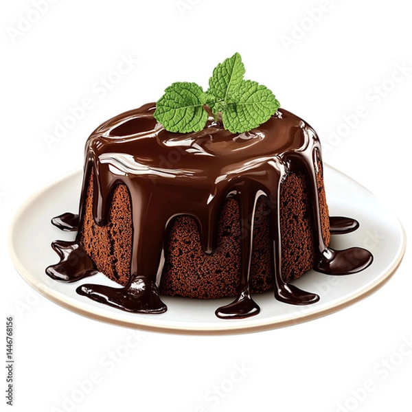 Fototapeta chocolate cake with cream and chocolate transparent background, clipping path, png,