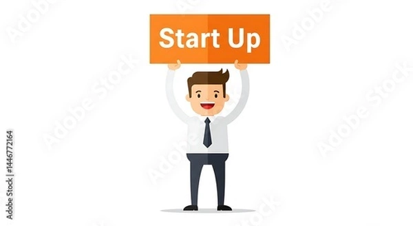 Fototapeta Man Holding Sign with Business Idea in Flat Vector Style