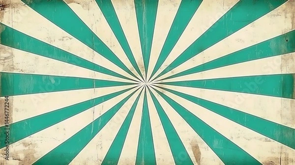 Fototapeta Circus sunburst in vintage vibes background and spiral retro rays with green and white sunburst, vintage poster sun burst radial lines with grunge texture, circus, carnival, summer fair backdrop