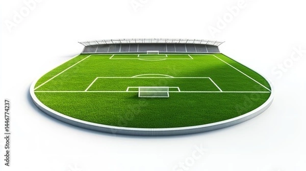 Fototapeta Soccer Field Stadium Green Grass 3D Render Isolated White Background fun game goal play team arena  