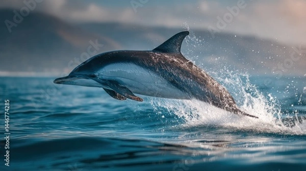 Fototapeta Dolphin jumping mid-air with clean splash
