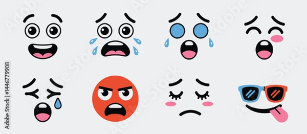Fototapeta Collection of Diverse Cartoon Emojis Expressing Various Emotions