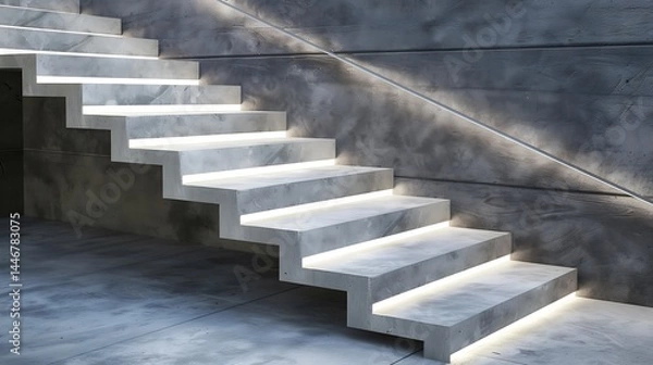 Fototapeta Modern architecture featuring concrete stairs with integrated linear lighting design