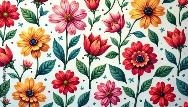 Fototapeta Intricate floral motifs form a continuous, delicate pattern perfect for wallpaper or fabric , plant, background