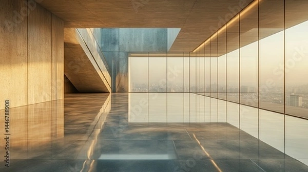 Fototapeta Modern interior space with city view.