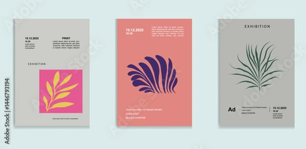 Fototapeta Bold and minimal leaf-themed poster series with modern typographic elements. Ideal for contemporary design lovers, art events, and creative visual projects.