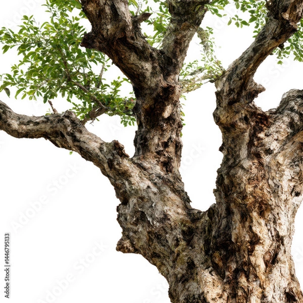 Fototapeta Old tree with green leaves isolated on transparent background