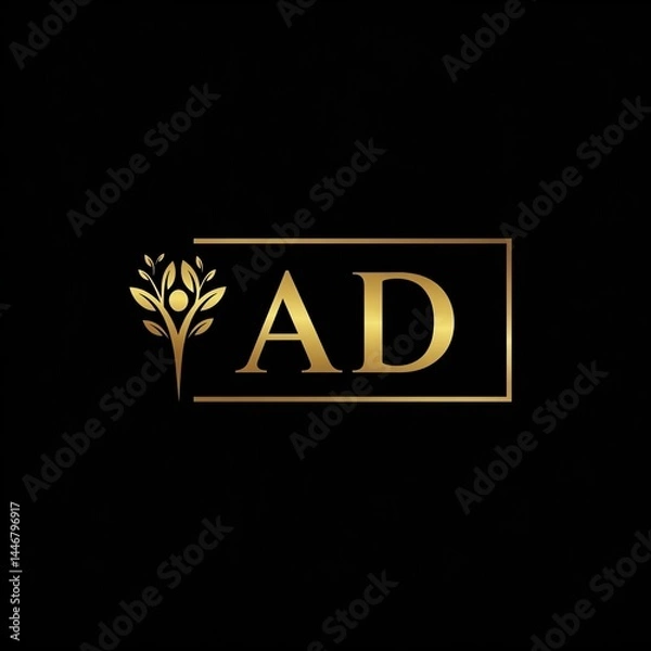 Fototapeta "AD Luxury Nature Logo – Elegant Botanical Brand Identity in Gold"