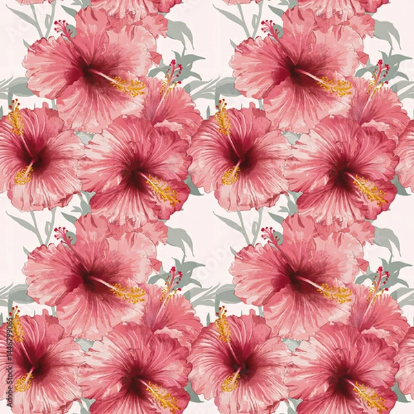 Fototapeta Seamless Pattern of Hibiscus Flowers for Wallpaper and Art Print