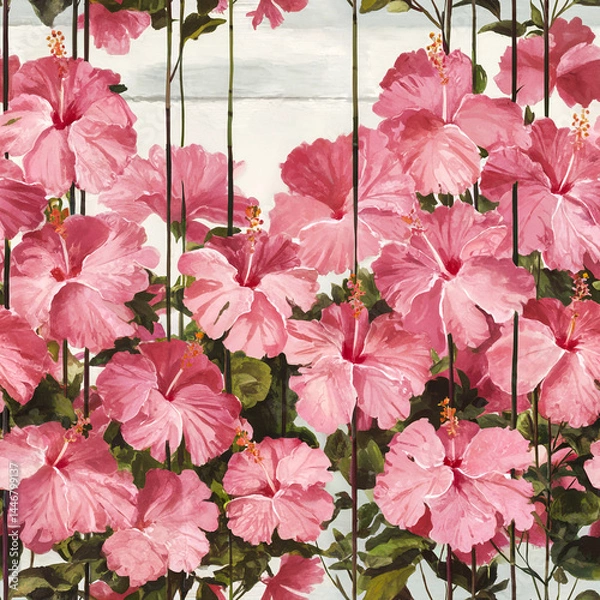 Fototapeta Seamless Pattern of Hibiscus Flowers for Wallpaper and Art Print