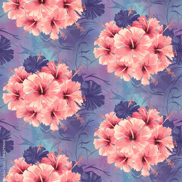 Fototapeta Seamless Pattern of Hibiscus Flowers for Wallpaper and Art Print