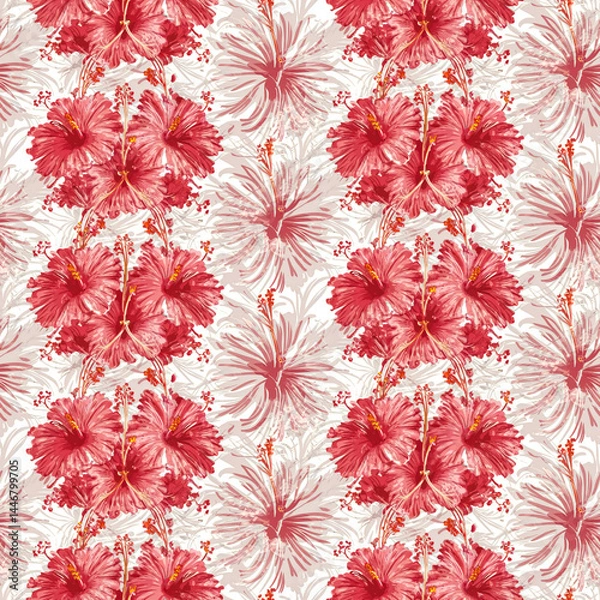 Fototapeta Seamless Pattern of Hibiscus Flowers for Wallpaper and Art Print