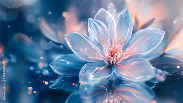 Fototapeta Abstract frosted flower with reflection. [Frozen Time] | Clock Bloom | frosted flower. Illustration