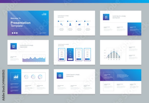 Fototapeta Page layout design template for business presentation page with page cover background design and infographic elements design