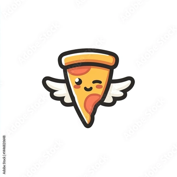 Fototapeta Cute pizza slice with wings, a whimsical design.