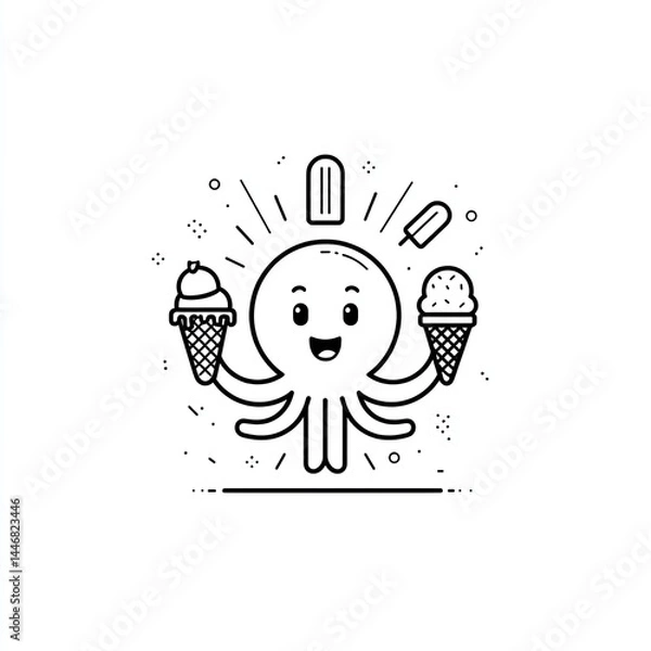 Fototapeta Cute octopus enjoying ice cream treats.