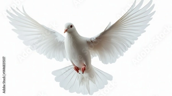 Fototapeta Majestic flight: A pristine white dove soaring against a seamless backdrop