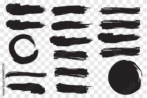 Fototapeta Brush Icon. Set of vector paint brush stroke, ink splatter and artistic design elements. Dirty watercolor texture, box, frame, grunge background, splash or creative shape for social media.