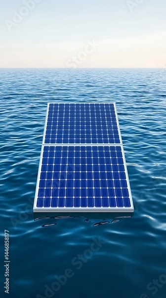 Obraz A solar panel floats on calm ocean water under a clear sky, showcasing clean energy innovation.