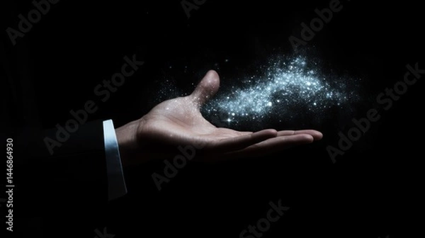 Obraz A hand holds a shimmering cloud of particles, representing magic.